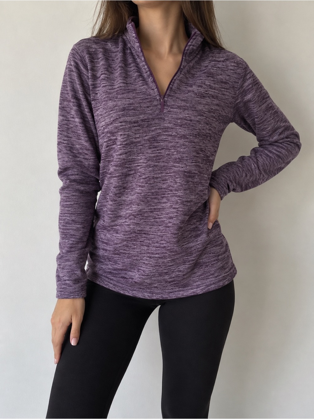 Cozy Heathered Purple Quarter-Zip Turtleneck Sweater